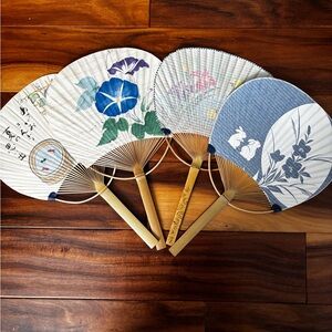 Set of 4 Japanese paddle fans, bamboo and paper